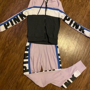 PINK jog set. Joggers and zip up hoodie XS